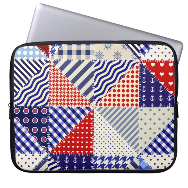 Retro Patchwork Dreiecke Nautic Style Laptopschutzhülle (Vorderseite)