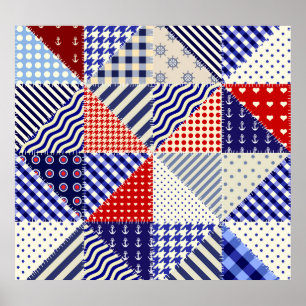 Retro Patchwork Dreiecke Nautic Style Poster