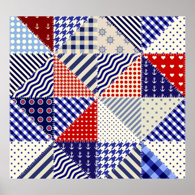 Retro Patchwork Dreiecke Nautic Style Poster (Vorne)