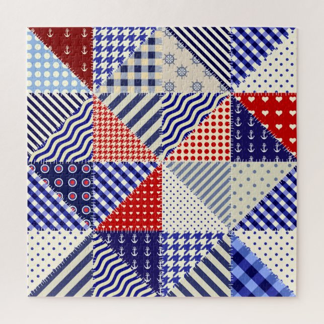 Retro Patchwork Dreiecke Nautic Style Puzzle (Vertikal)