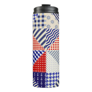 Retro Patchwork Dreiecke Nautic Style Thermosbecher
