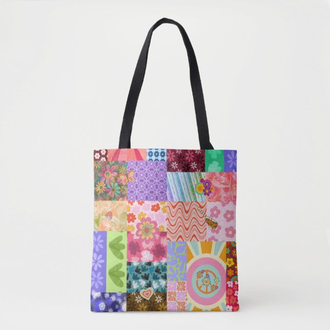 Retro Patchwork Groovy Boho Tote Bag (Vorderseite)