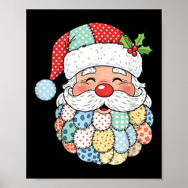 Retro Patchwork Santa Claus Christmas Preppy Xmas  Poster (Vorne)