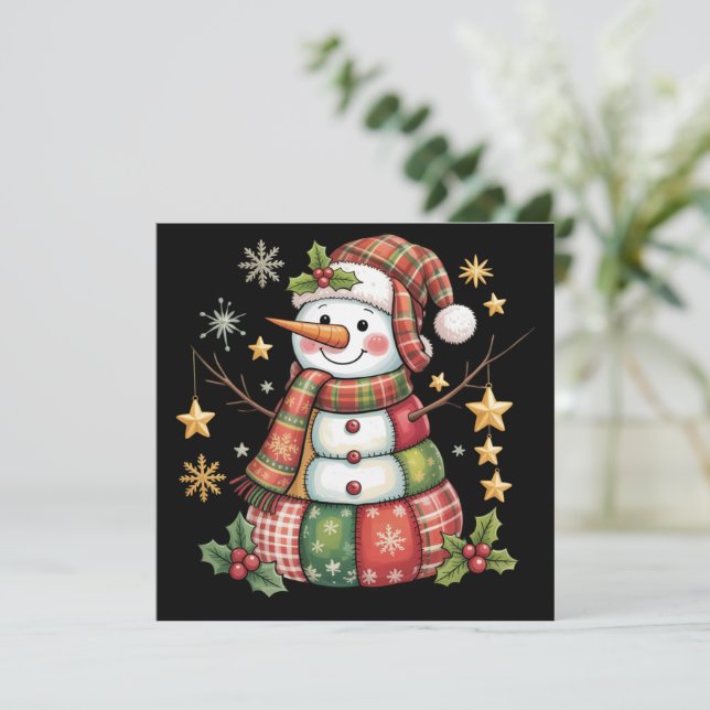 Retro-Patchwork-Schneemann Frohe Weihnachten Coque (Stehend Vorderseite)