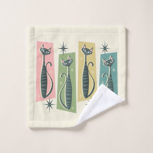 Retro Patchwork Tabbies ©studioxtin Badhandtuch Set (Waschlappen)