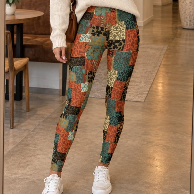 Retro-Patchwork-Tierdruck Leggings (Von Creator hochgeladen)