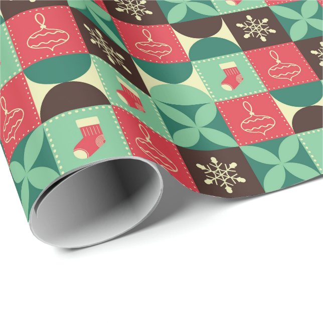 Retro-Patchwork-Weihnachtsmuster Geschenkpapier (Rolleneckpunkt)