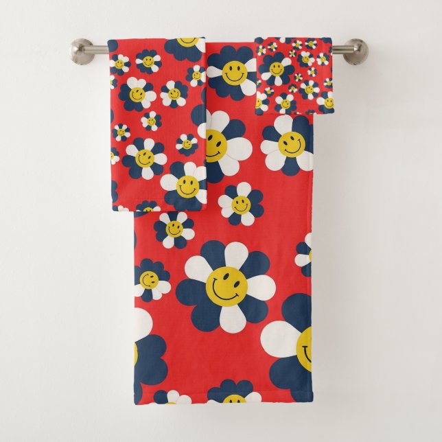 Retro Patriot Smiley Gesicht Badhandtuch Set (Insitu)