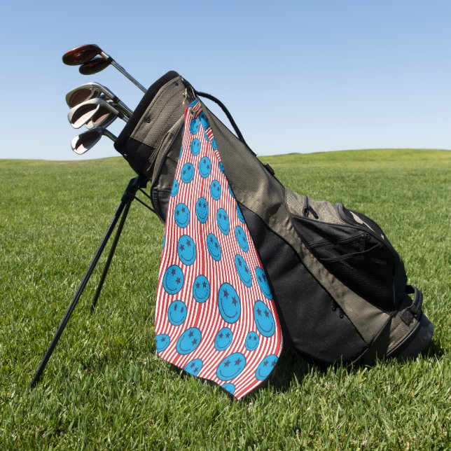 Retro Patriot Smiley Gesicht Golfhandtuch (Gras)