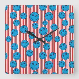 Retro Patriot Smiley Gesicht Quadratische Wanduhr