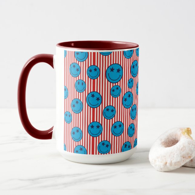 Retro Patriot Smiley Gesicht Tasse (Mit Donut)