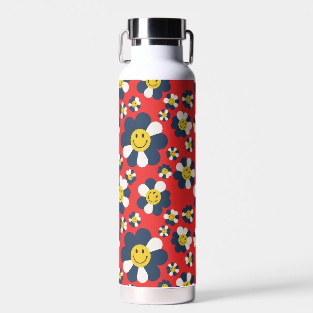 Retro Patriot Smiley Gesicht Trinkflasche (Vorne)