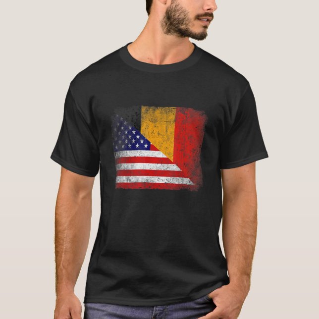 Retro Patriotic American Belgium Flag erschüttert T-Shirt (Vorderseite)