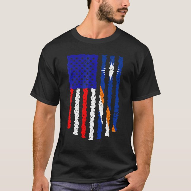 Retro Patriotic American Marshall Islands Flag Di T-Shirt (Vorderseite)