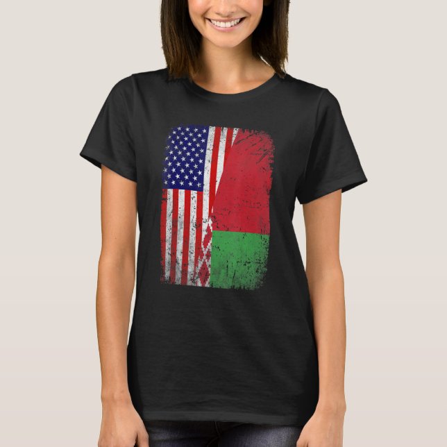 Retro Patriotic American Weißrussland Flag gestört T-Shirt (Vorderseite)