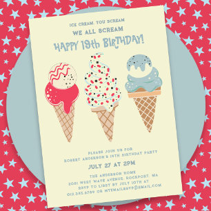 Retro Patriotic Ice Cream Cone 19. Geburtstag Einladung