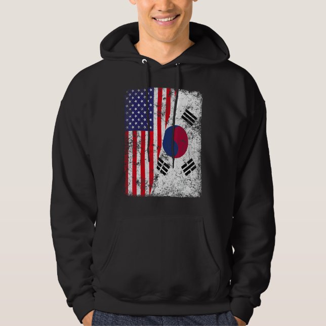 Retro Patriotic USA Flag Südkorea Fahne Hoodie (Vorderseite)