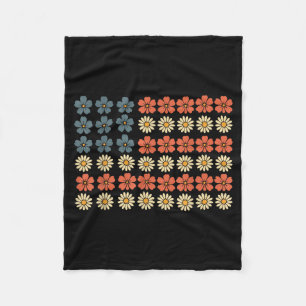 Retro Patriotische Gänseblümchen Amerikanische Fla Fleecedecke