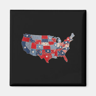 Retro patriotischer USA-Karten-Patchwork-Vintage-A Magnet