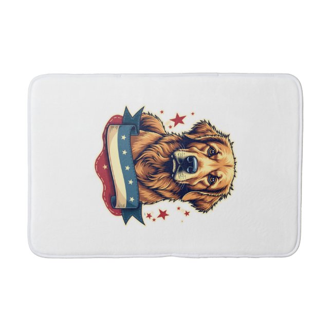 Retro-patriotisches Golden-Retriever-Gravur-T-Shir Badematte (Vorderseite)