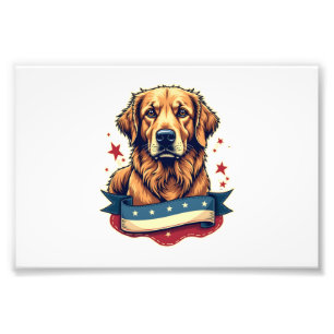 Retro-patriotisches Golden-Retriever-Gravur-T-Shir Fotodruck