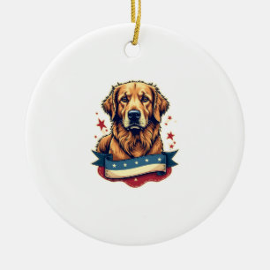 Retro-patriotisches Golden-Retriever-Gravur-T-Shir Keramik Ornament