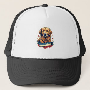 Retro-patriotisches Golden-Retriever-Gravur-T-Shir Truckerkappe