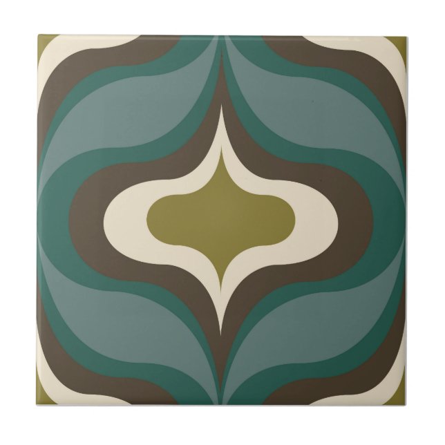 Retro Pattern Brown Green Fliese (Vorderseite)