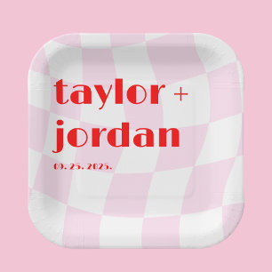 Retro Pattern Disco Fett Typografie Rosa Pappteller