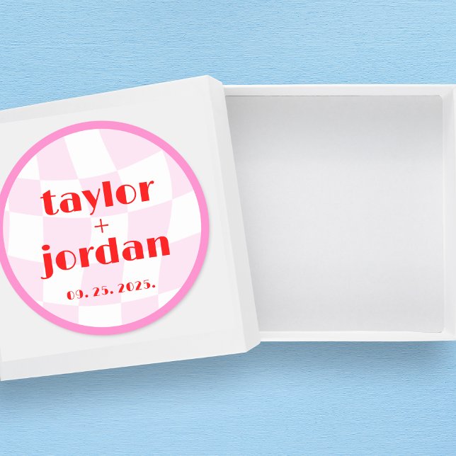 Retro Pattern Disco Fett Typografie Rosa Runder Aufkleber (Von Creator hochgeladen)