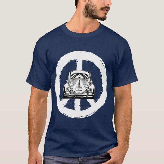 Retro Peace Car Buggy Bug Auto Kalifornien Liebe T-Shirt (Vorderseite)