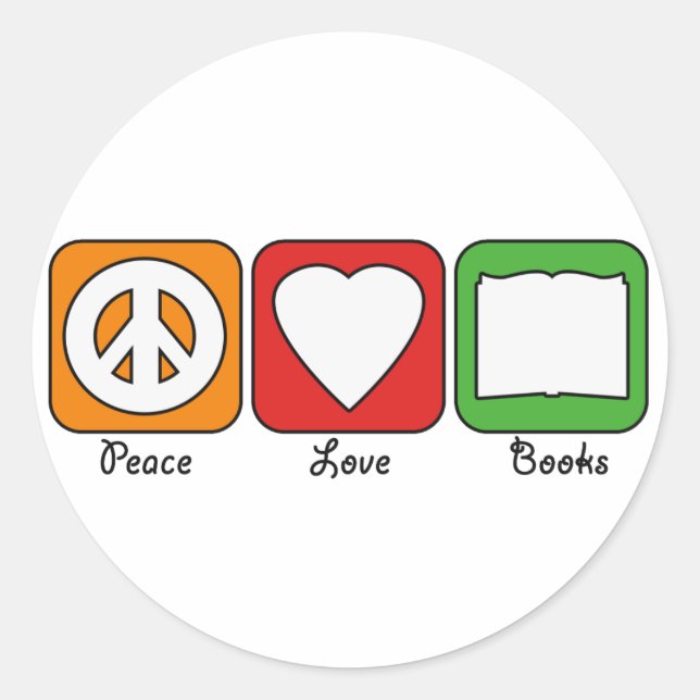 Retro Peace, Liebe, Bücher (dunkle Sticker) Runder Aufkleber (Vorderseite)