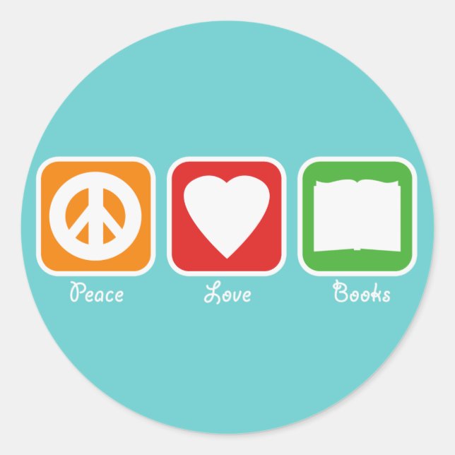 Retro Peace, Liebe, Bücher Sticker (dunkel) (Vorderseite)
