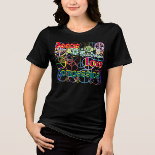 Retro Peace Liebe Mitgefühl Peace Sign Collage Tri-Blend Shirt