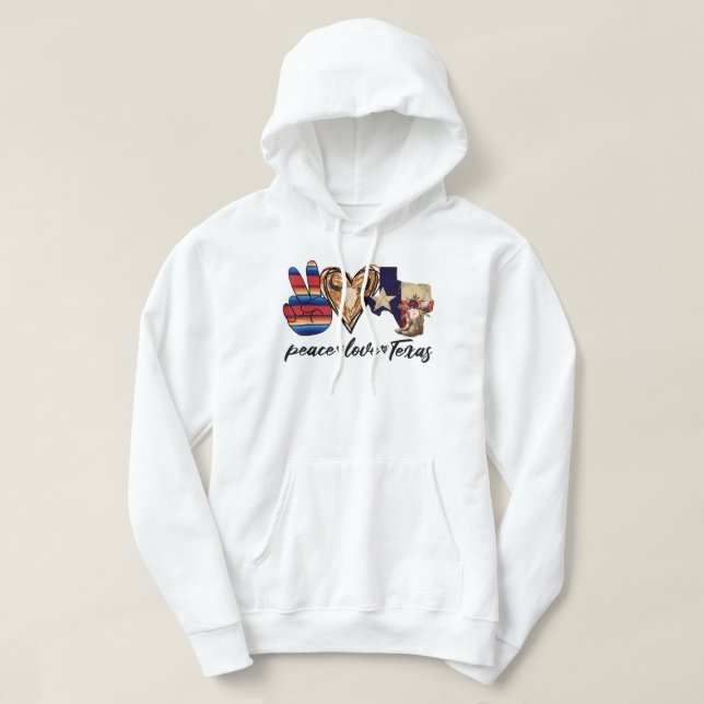 Retro Peace Liebe Texas Cowboy Boots Western Count Hoodie (Design vorne)