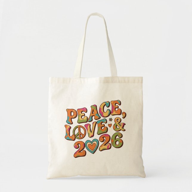 Retro Peace Love 2026 Groovy Tote Bag Tragetasche (Vorne)