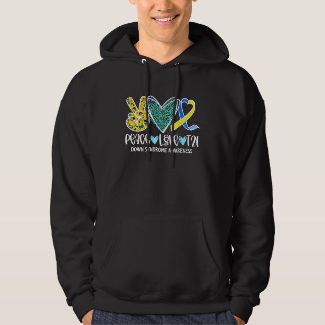Retro Peace Love Cure Blue & Yellow Ribbon Down Sy Hoodie (Vorderseite)