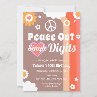 Retro Peace Out 10. Geburtstag Einladung