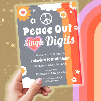 Retro Peace Out 10. Geburtstag Einladung