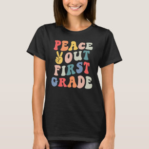 Retro Peace Out First Grade Lehrer letzten Tag der T-Shirt