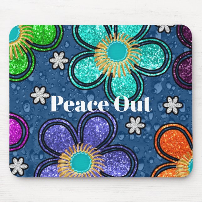 Retro Peace Out Hippie Style Blume Power Muster Mousepad (Vorne)