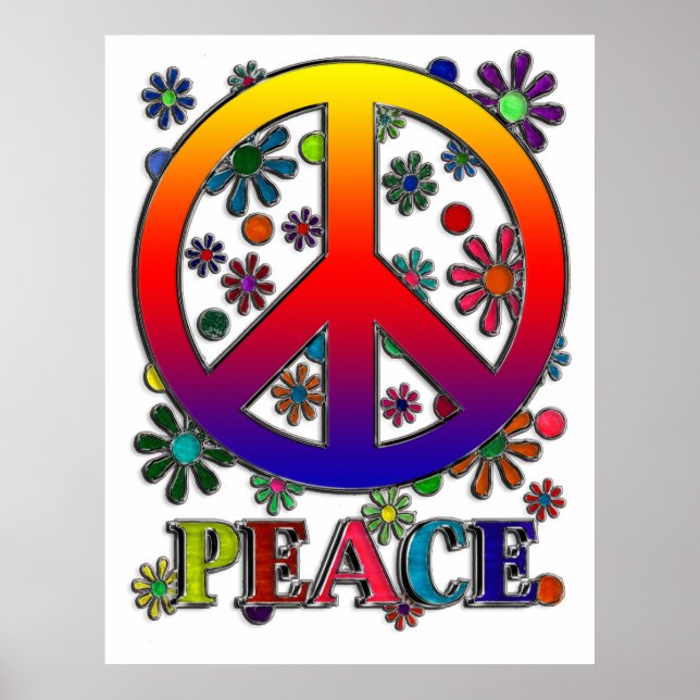 Retro Peace Sign & Blume Poster (Vorne)