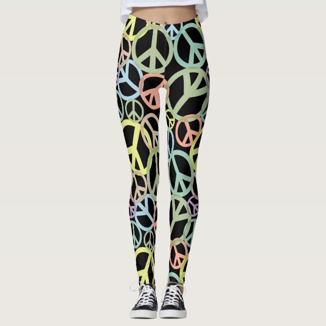 Retro Peace Sign farbenfrohe Leggings (Vorderseite)