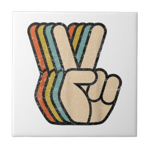 Retro Peace Sign / Fingers Vintag 60er 70er 80er C Fliese