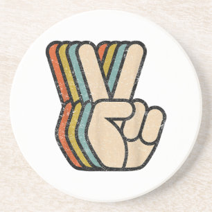 Retro Peace Sign / Fingers Vintag 60er 70er 80er C Getränkeuntersetzer