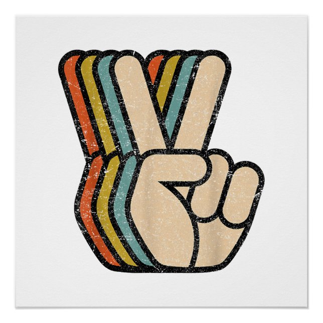 Retro Peace Sign / Fingers Vintag 60er 70er 80er C Poster (Vorderseite)