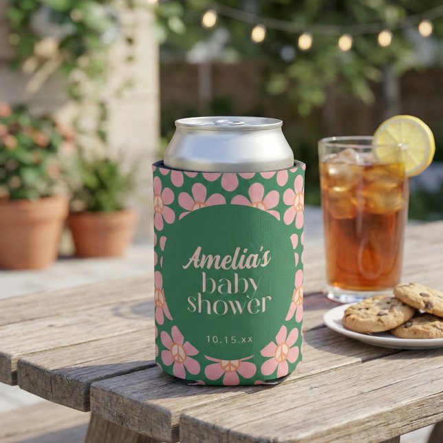 Retro Peace Sign Flower Green Pink Baby Shower  Dosenkühler (Von Creator hochgeladen)