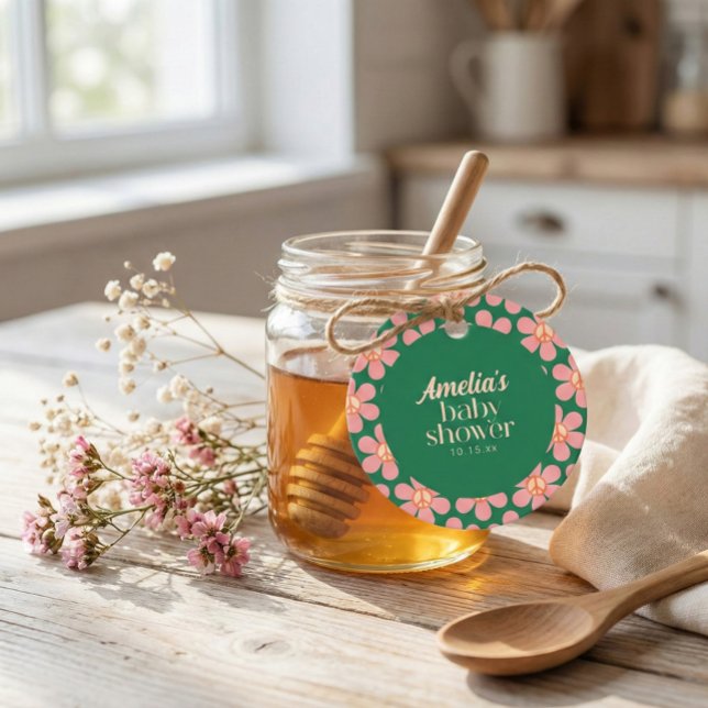 Retro Peace Sign Flower Green Pink Baby Shower  Geschenkanhänger (Von Creator hochgeladen)