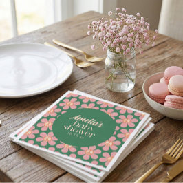 Retro Peace Sign Flower Green Pink Baby Shower Serviette