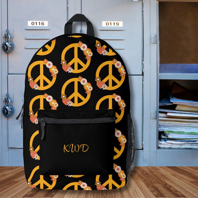 Retro Peace Sign Monogram Bedruckter Rucksack (Von Creator hochgeladen)